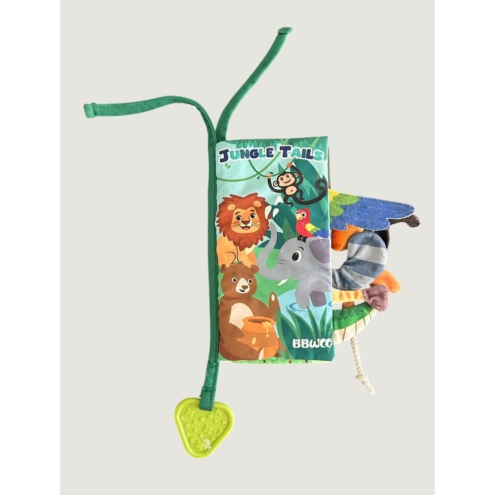 BBWCO Jungle Tails Cloth Book WB01 Soft Sensory Infant Toy with Teether Green
